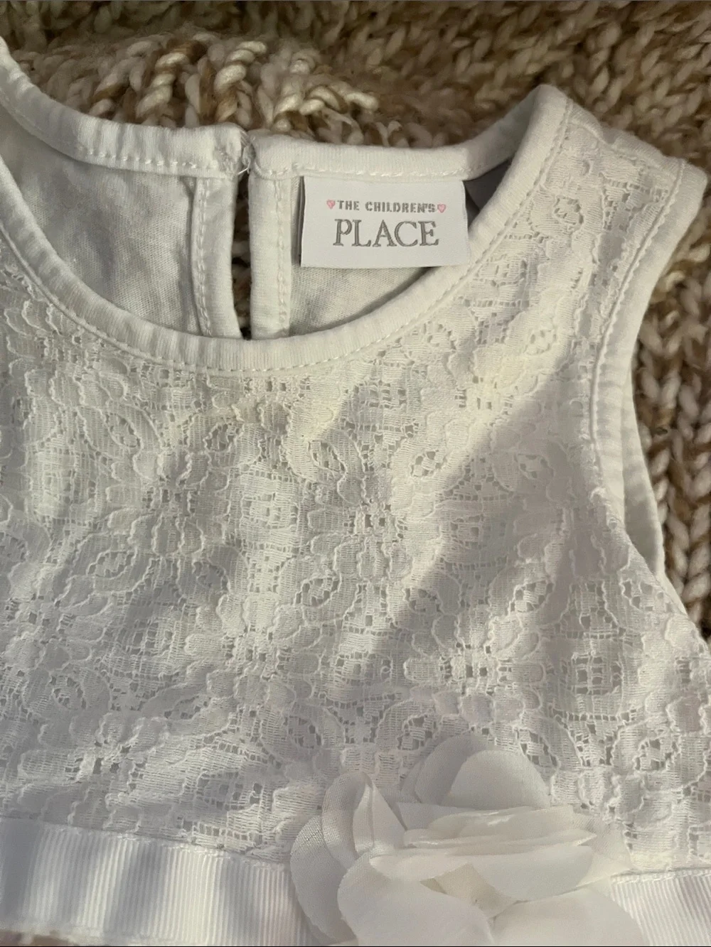 The Children's Place White Lace Bodice Pastel Striped Dress with Flower